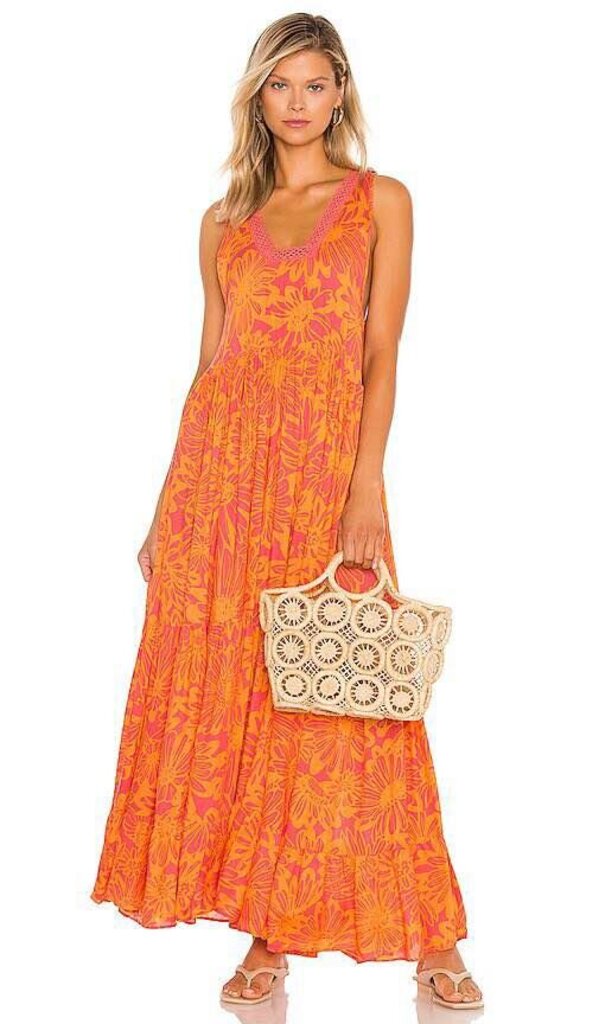free people orange maxi dress Tiers For You Printed in Hazy Combo Size:16.5A Light Sky Blue Baby neckline and mini high-heel:High Standard