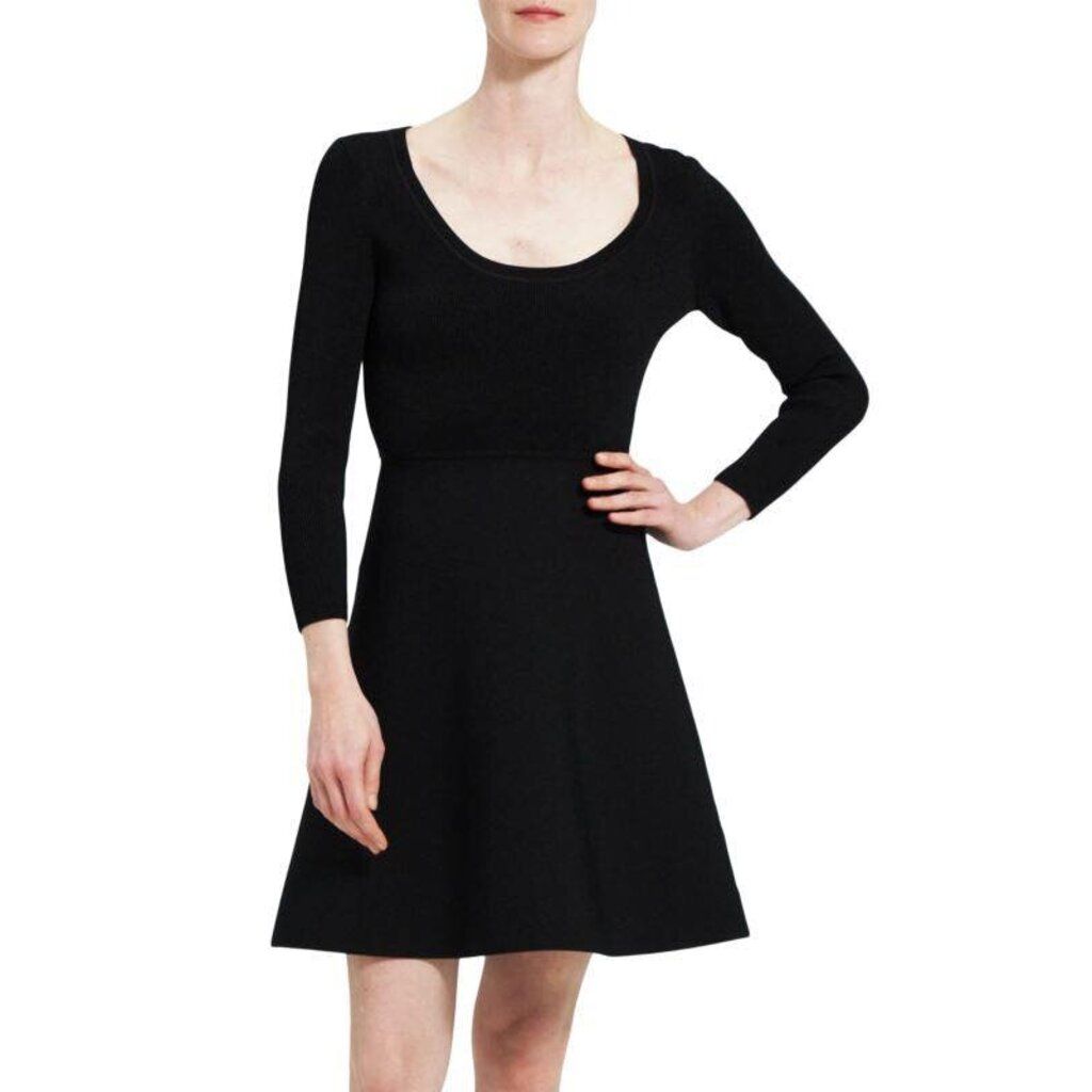 theory flared mini dress Theory Flared Mini Dress in Crepe Knit - Black