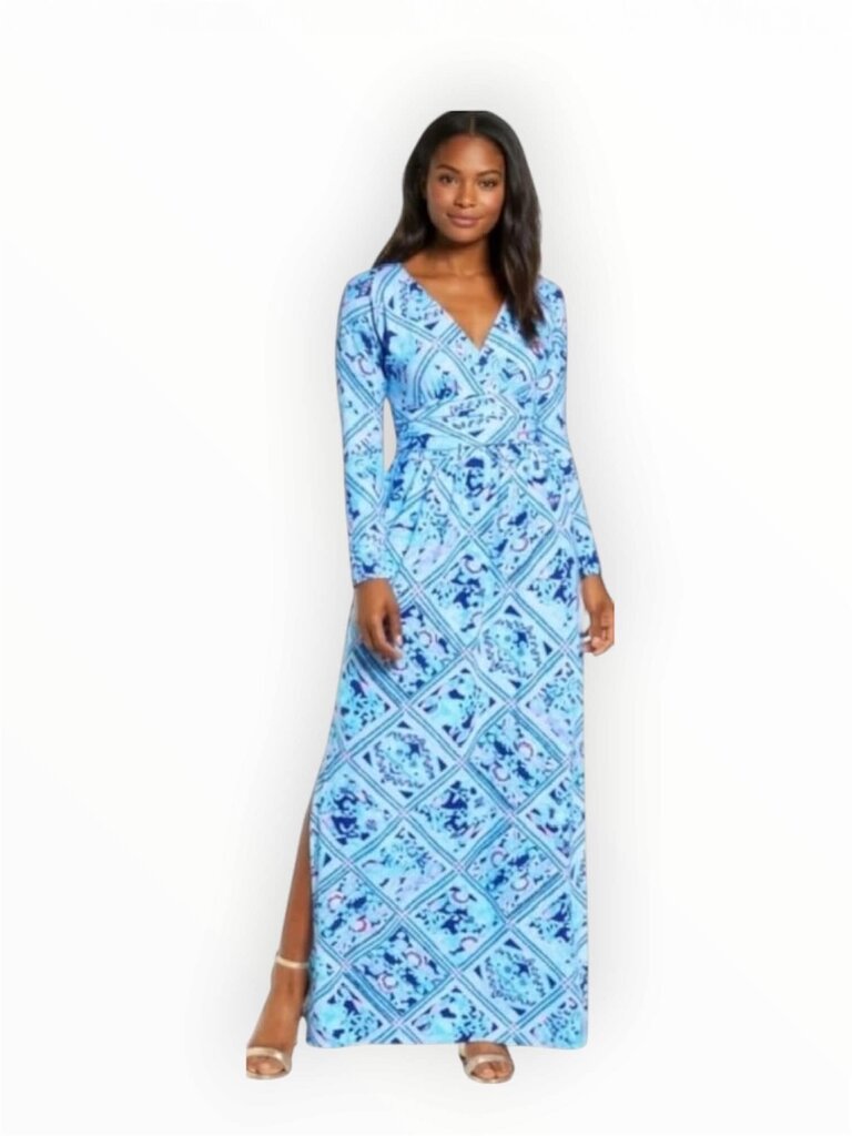 lilly pulitzer dress long sleeve fit silhouette with long sleeves and a relaxed drape Lilly Pulitzer "Claudia Alba Blue"