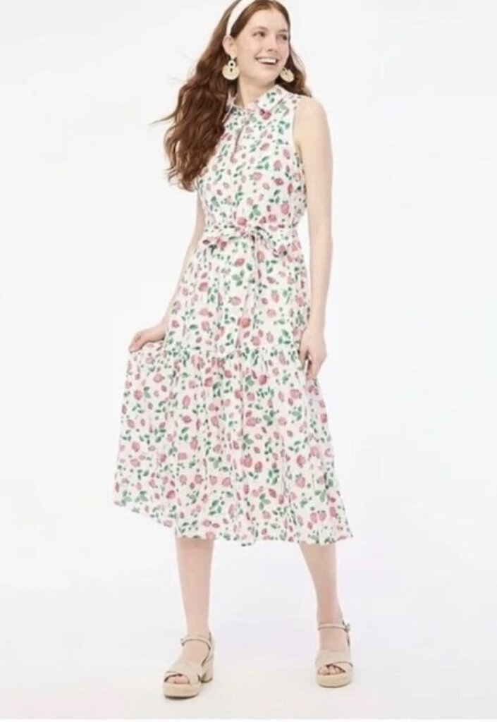 J Crew Strawberry Print Midi Dress