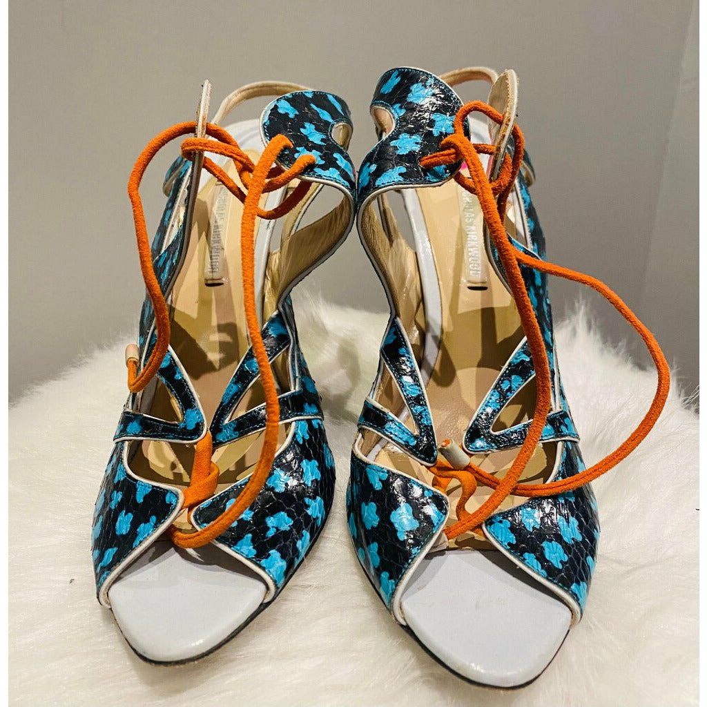 New In: Nicholas Kirkwood Multi Printed Leather Lace Up Sandals