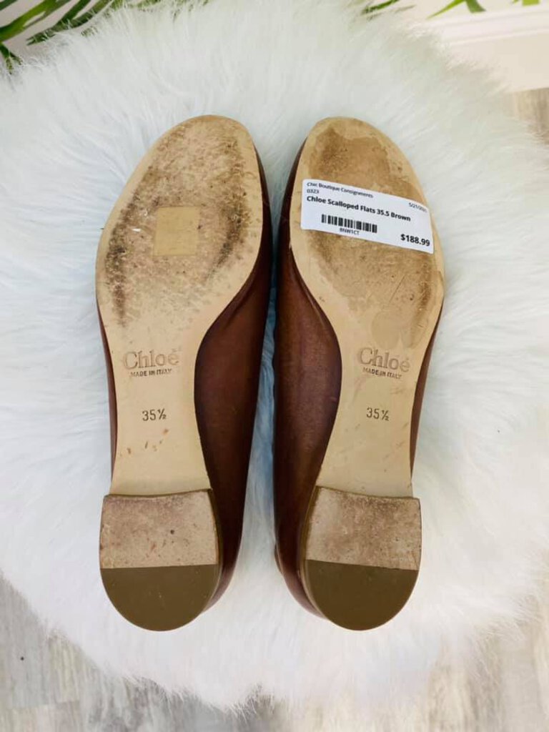 Chloe Leather Scalloped Flats - Size 35.5