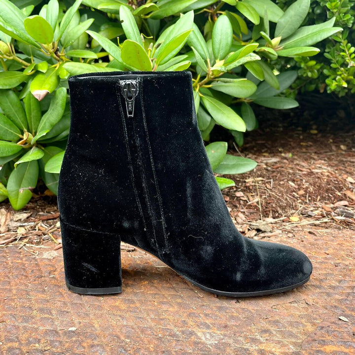 Vince Velvet High Heel Zip Up Ankle Boots - Size 5.5