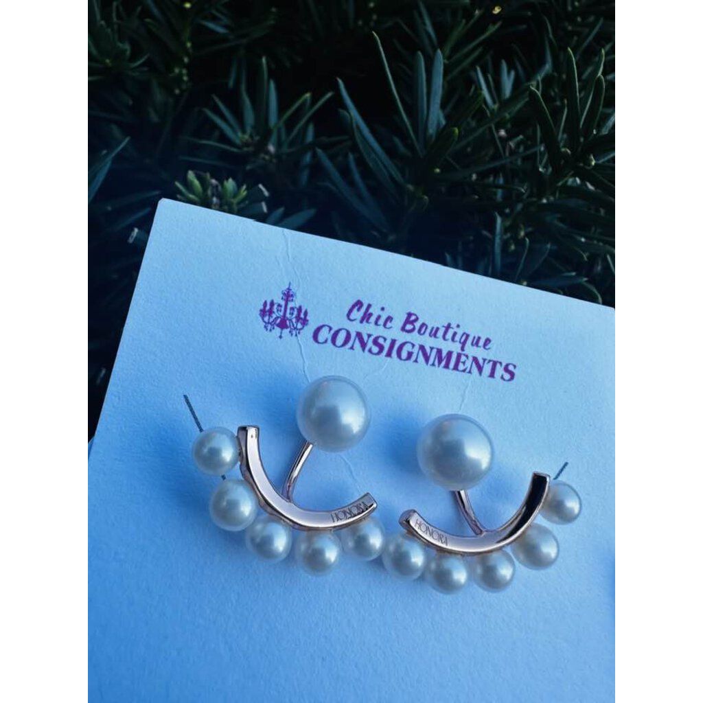 Honora Round Studded Pearl U Shaped Drop Earrings