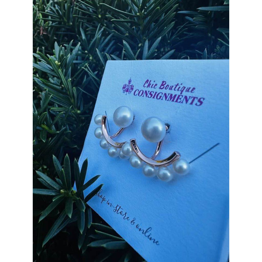 Honora Round Studded Pearl U Shaped Drop Earrings