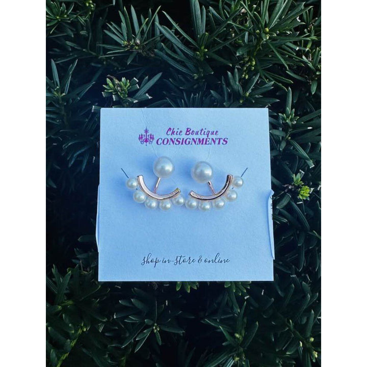 Honora Round Studded Pearl U Shaped Drop Earrings
