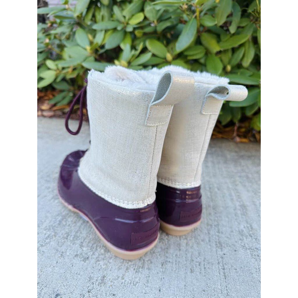 Jack Rogers Scalloped Chloe Boot in Burgundy & Off-White Metallic - Size 9