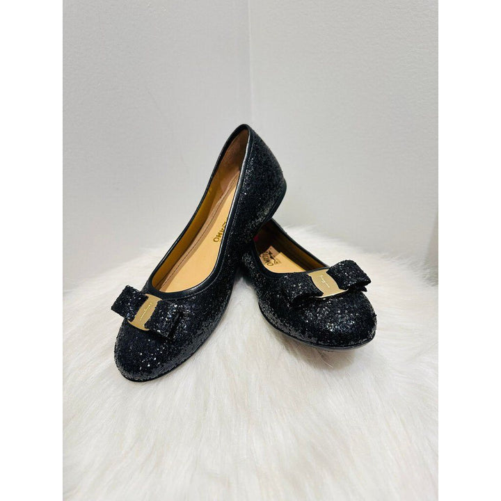 Salvatore Ferragamo Glitter Bow Flats - Size 32