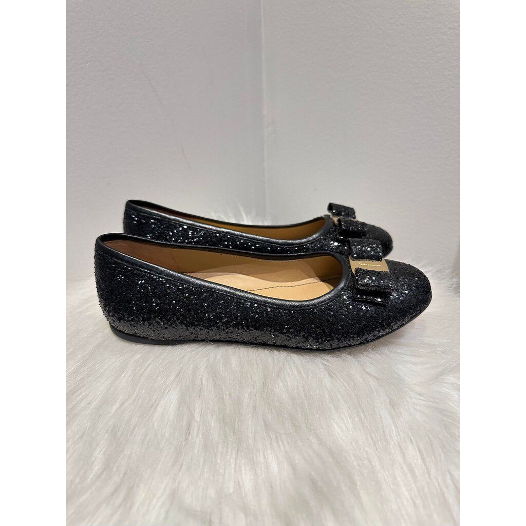 Salvatore Ferragamo Glitter Bow Flats - Size 32