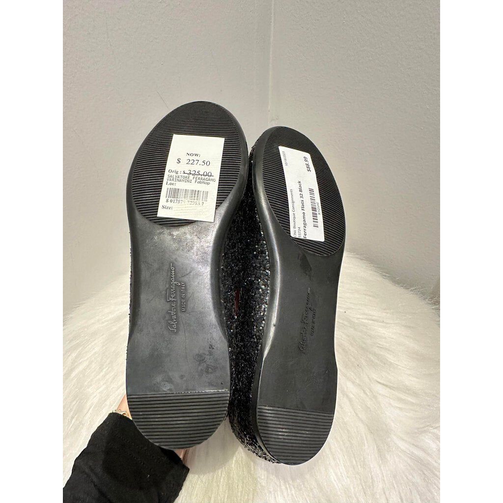 Salvatore Ferragamo Glitter Bow Flats - Size 32