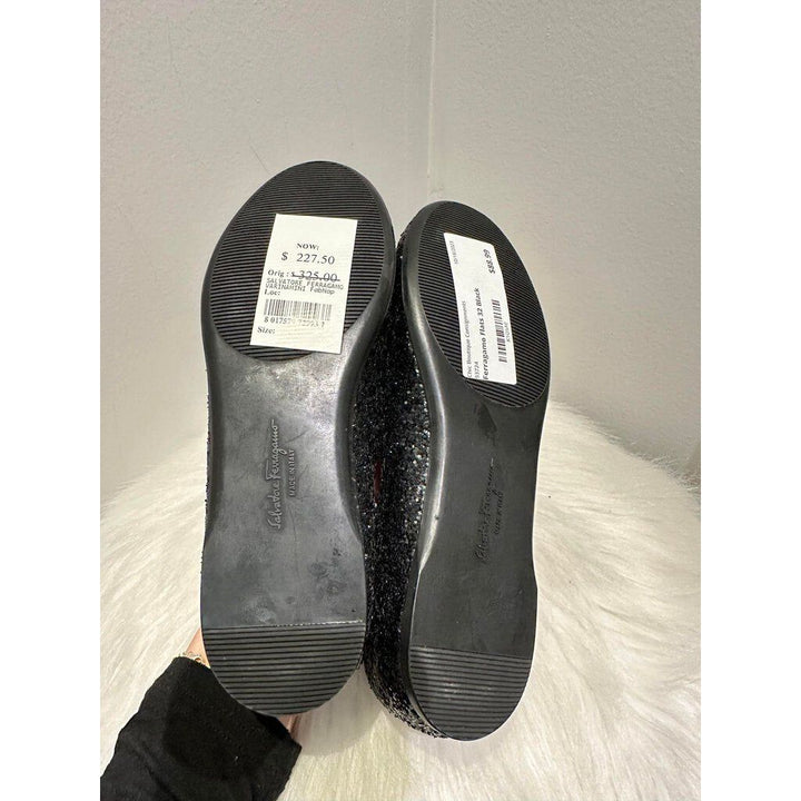 Salvatore Ferragamo Glitter Bow Flats - Size 32