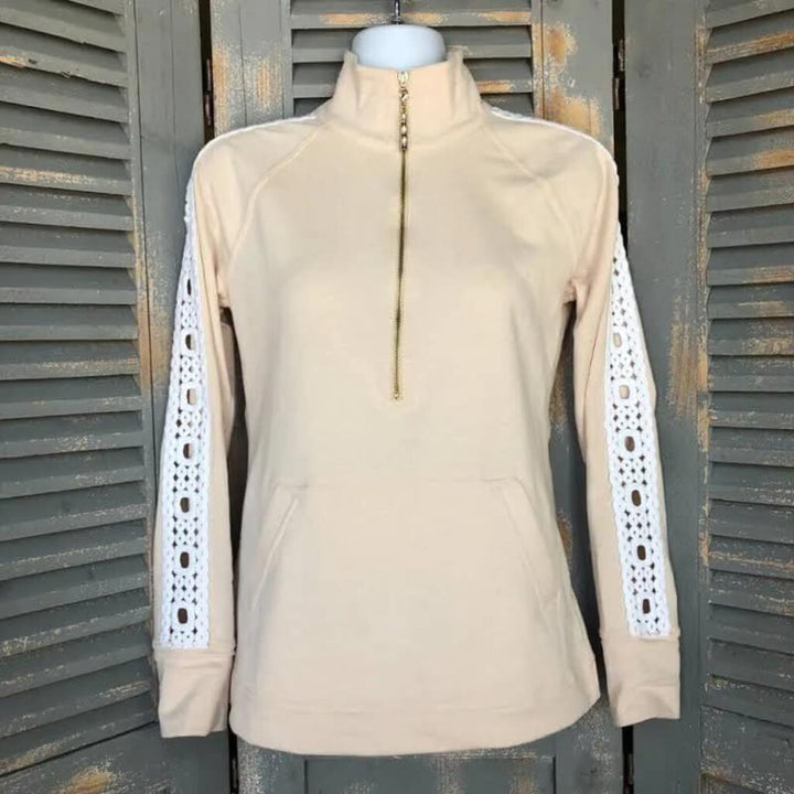 Lilly Pulitzer Popover in Heather Sand Lace Sleeves - Size XXS