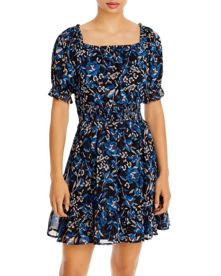 Aqua Floral Smocked Mini Dress - Size XS