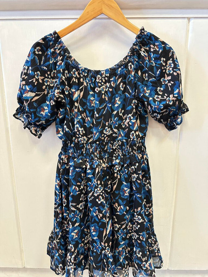 Aqua Floral Smocked Mini Dress - Size XS