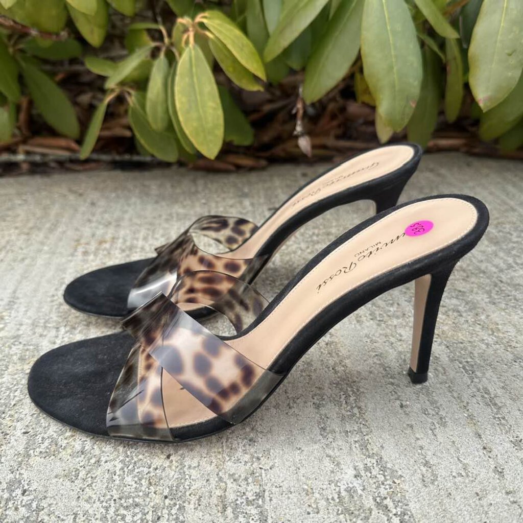 Gianvito Rossi Ilenia Crisscross Leopard-Print PVC & Leather Mules - Size 38.5