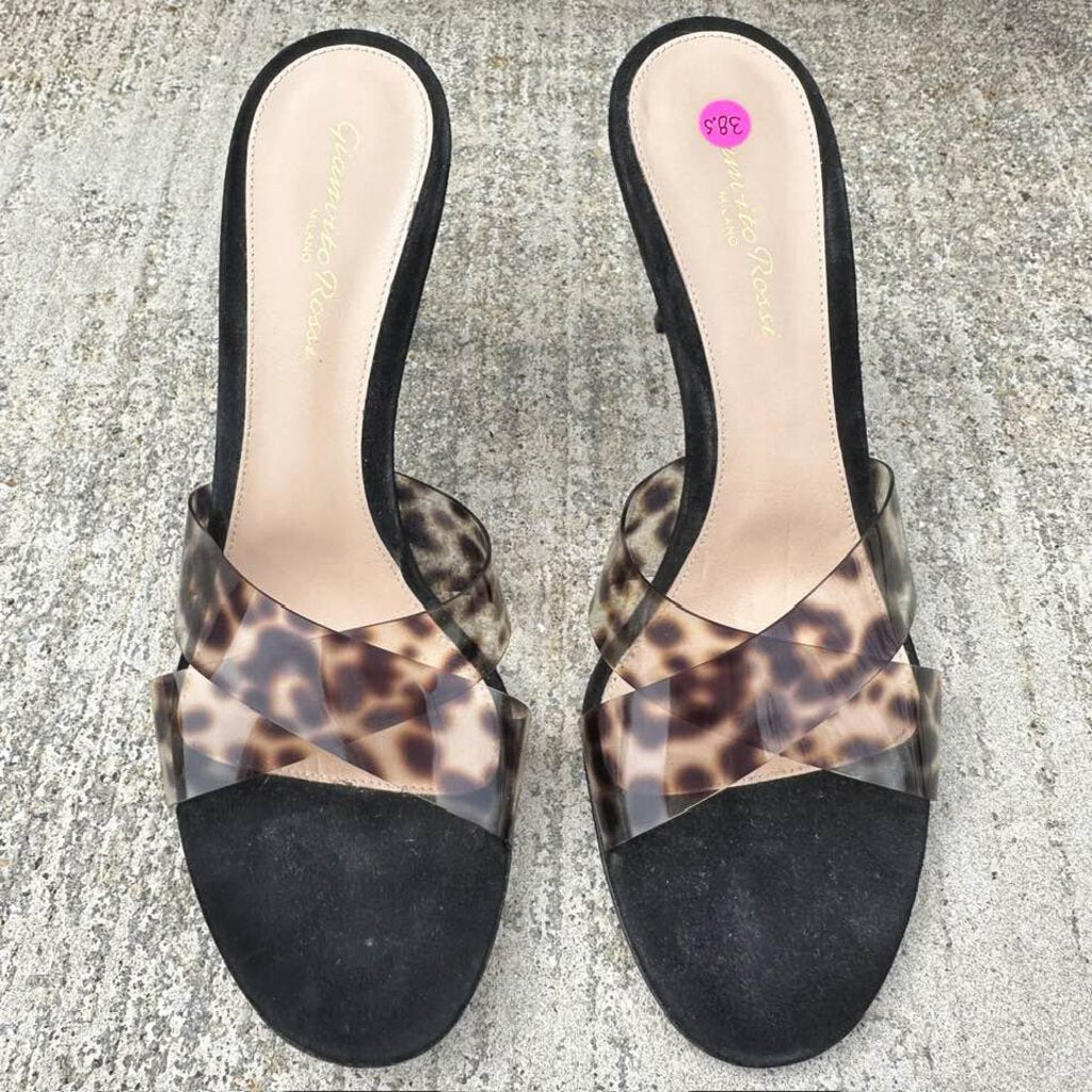 Gianvito Rossi Ilenia Crisscross Leopard-Print PVC & Leather Mules - Size 38.5