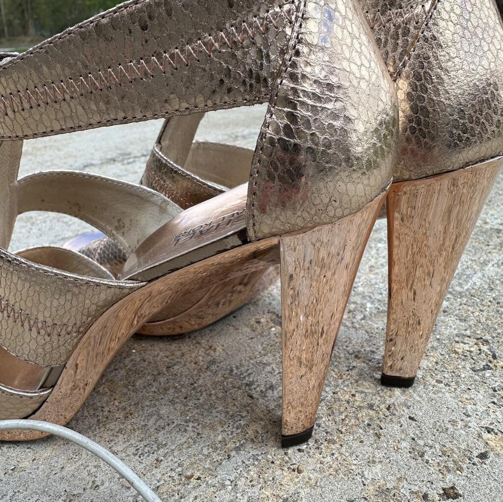 Michael Kors Berkley T Strap Rose Gold Python Printed Sandal - Size 9