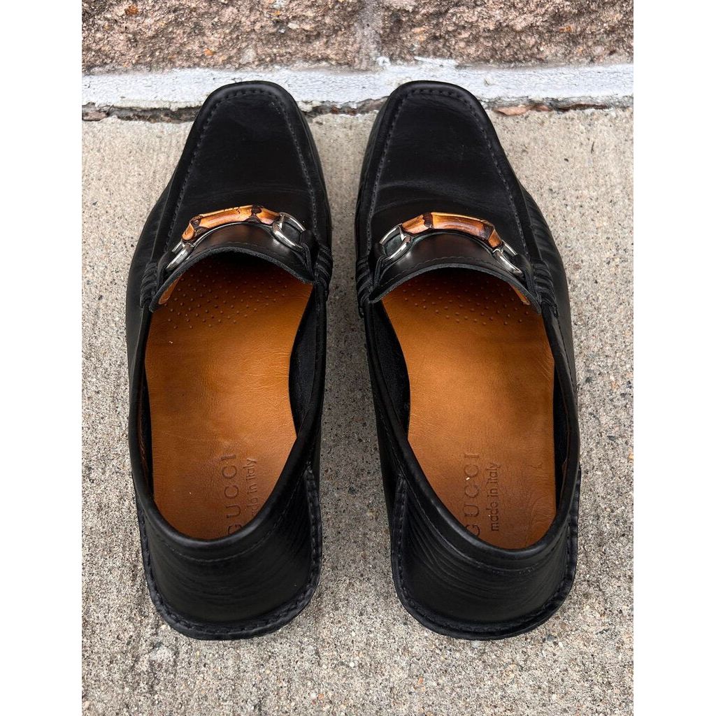 Gucci Black Leather Bamboo Horsebit Loafers - Size 8.5