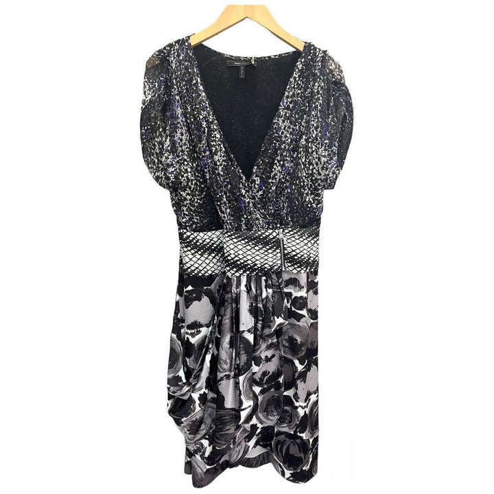 BCBG Maxazaria Satin Tiered Feather Dress - Size 8