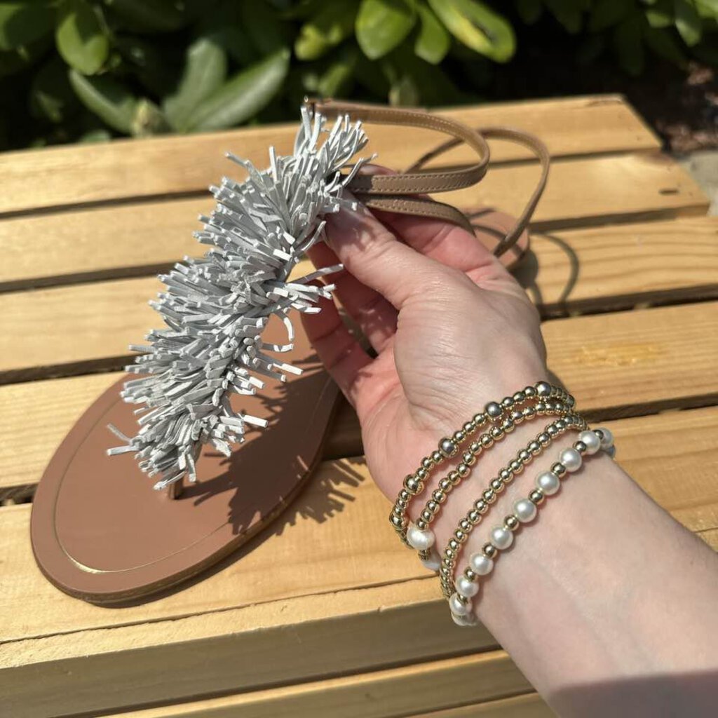 Aquazzura Firenze Leather Fringe Trim Accent T-Strap Sandals - Size 39.5