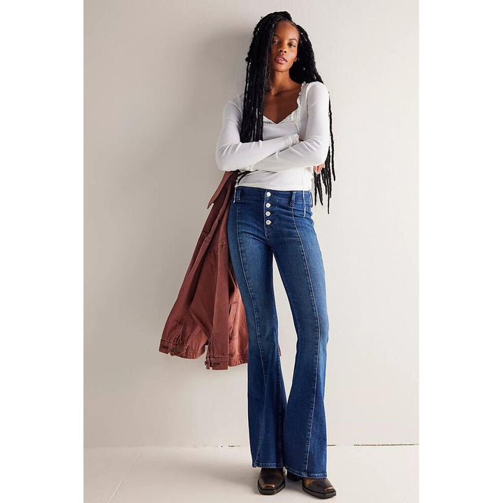 Free People After Dark Button Fly Wide Leg Jeans in Lilibet - Size 28