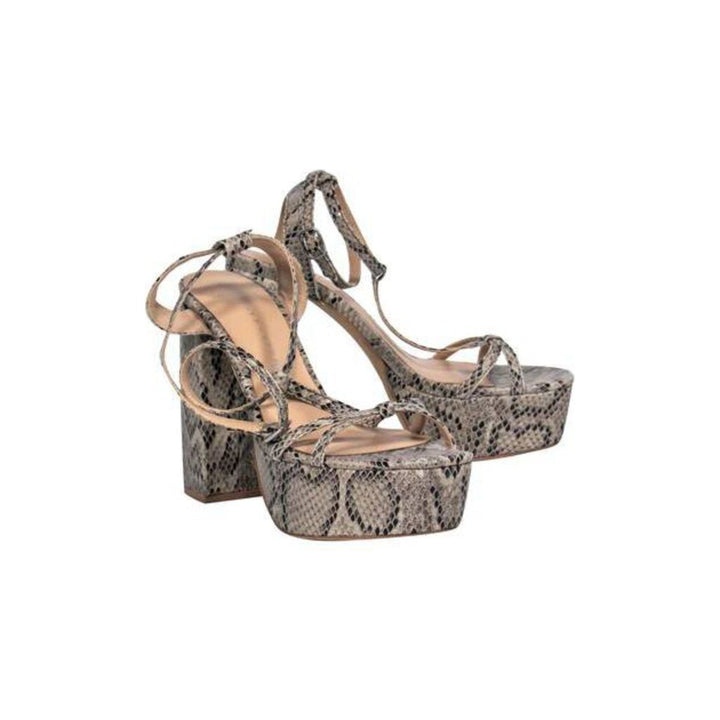 Free People Beige Snakeskin Strappy Platform Pumps - Size 8