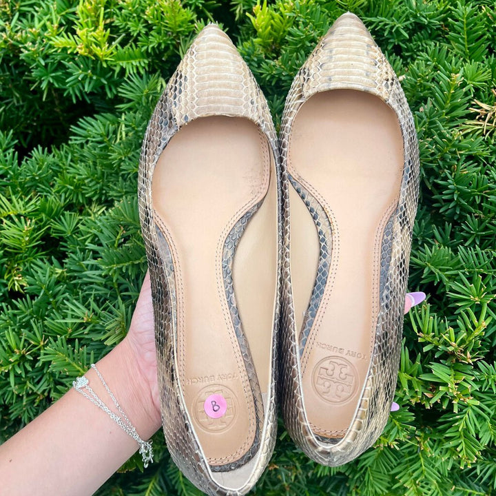 Tory Burch Bedford Snake Embossed Flats - Size 8