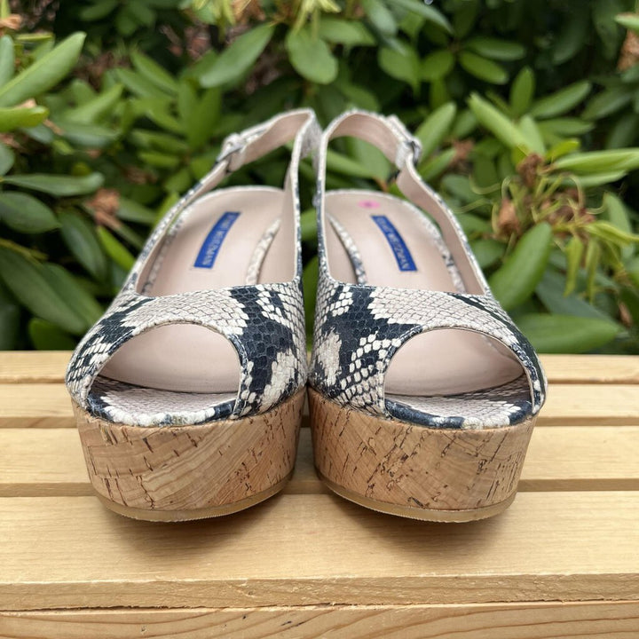 Stuart Weitzman Jean Snake-Embossed Leather Slingback Wedge Sandal - Size 8