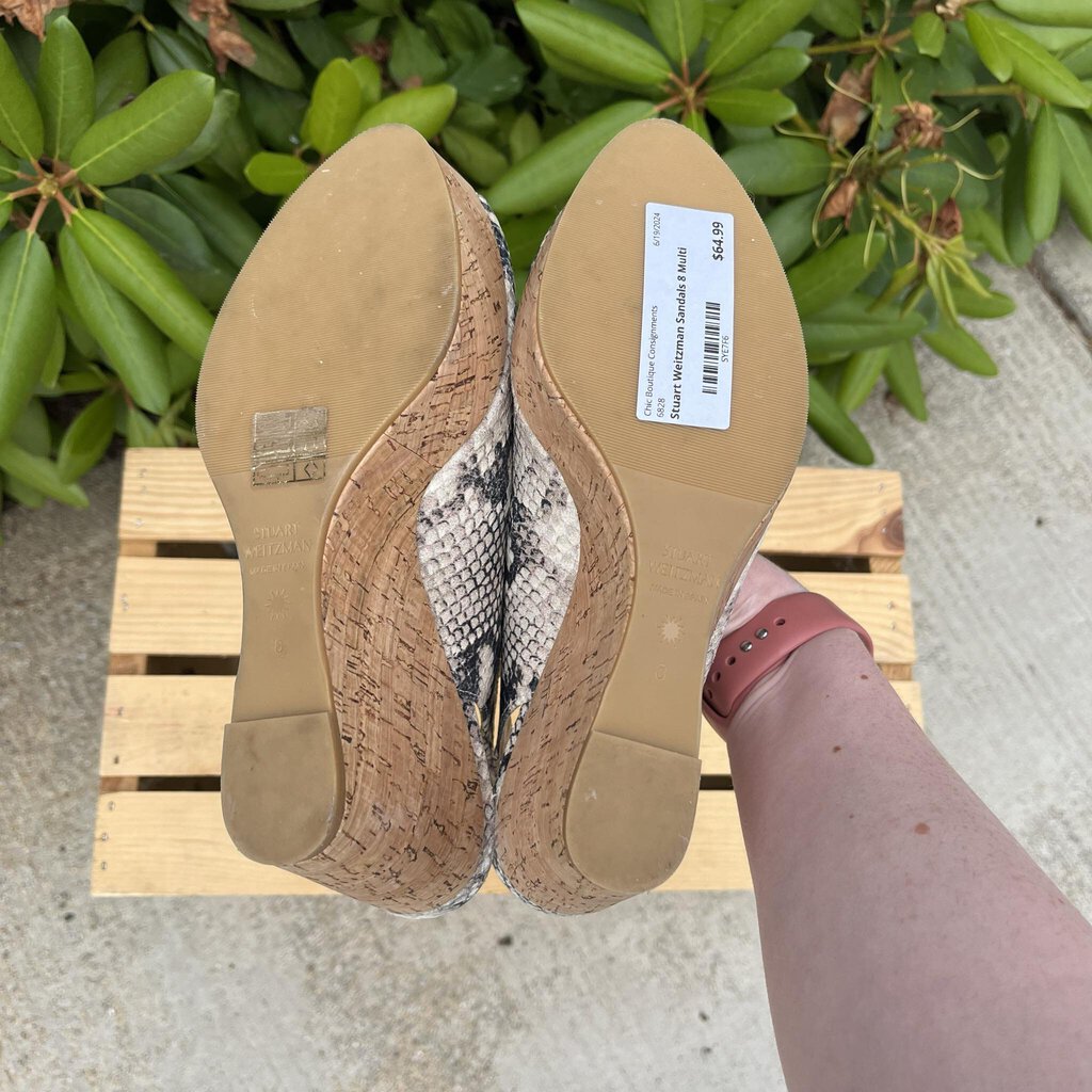 Stuart Weitzman Jean Snake-Embossed Leather Slingback Wedge Sandal - Size 8
