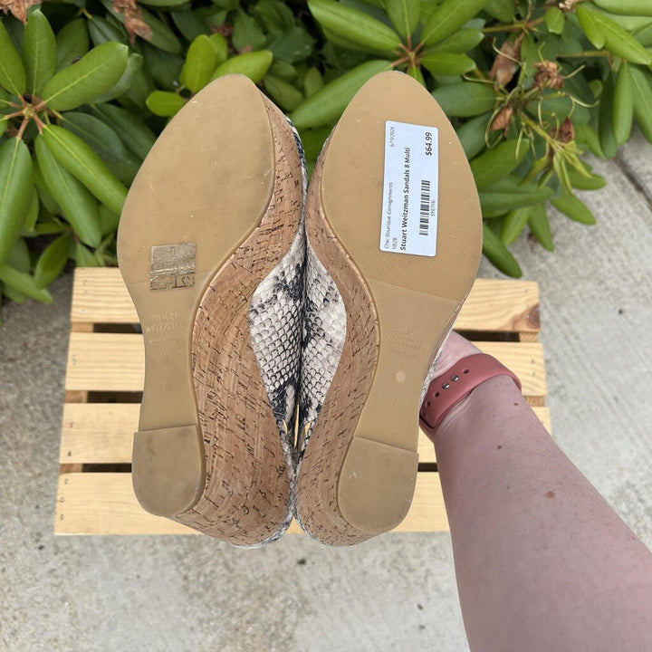 Stuart Weitzman Jean Snake-Embossed Leather Slingback Wedge Sandal - Size 8