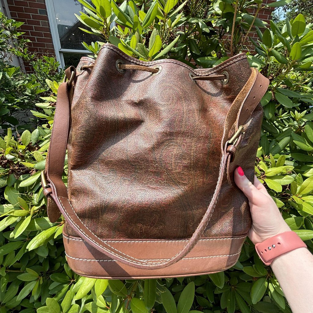 Etro Coated Canvas Drawstring Bucket Bag