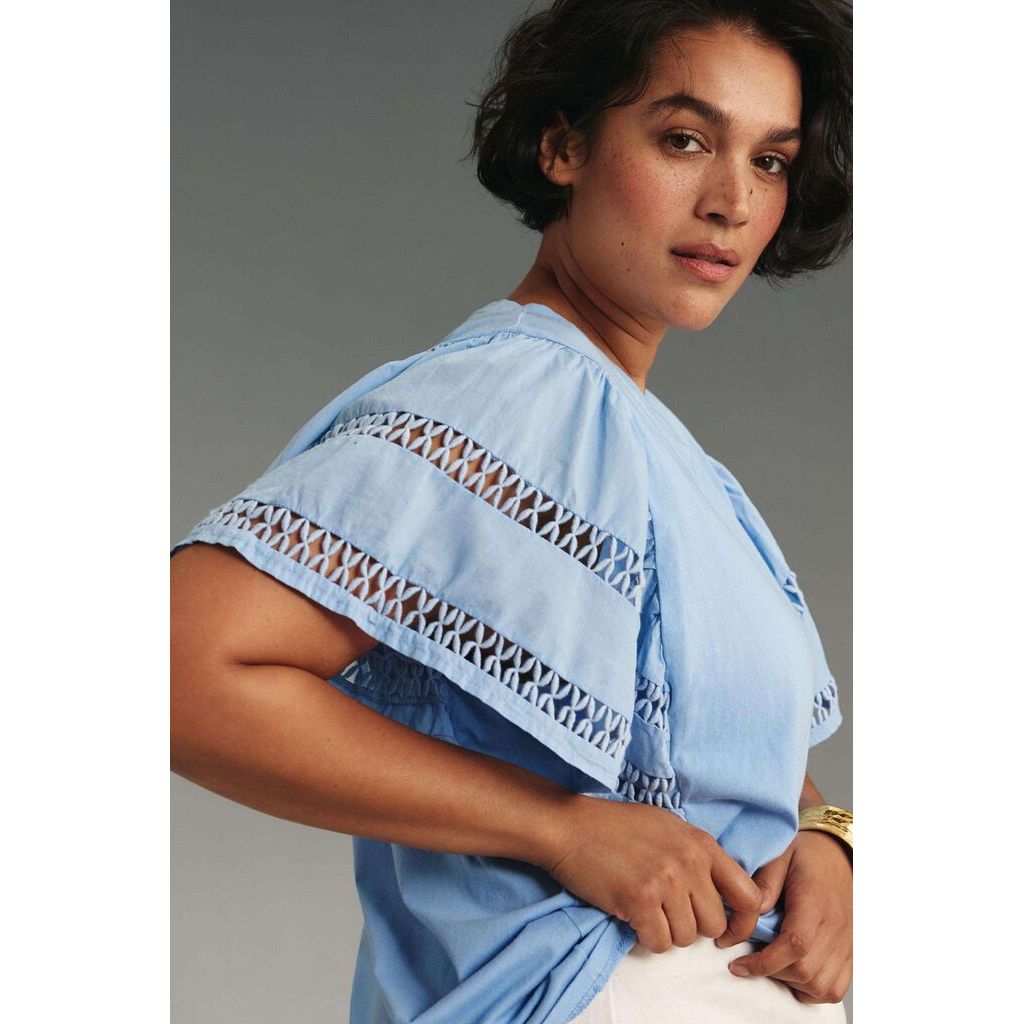 Self Contrast NWT Flutter-Sleeve Cutwork Top - Size XXS