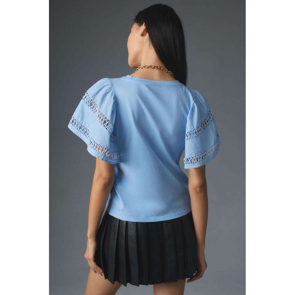 Self Contrast NWT Flutter-Sleeve Cutwork Top - Size XXS