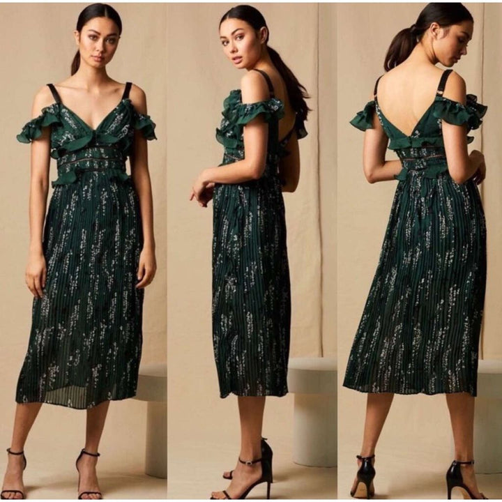 Choosy Uptown Pleated Floral Midi Dress - Size 6