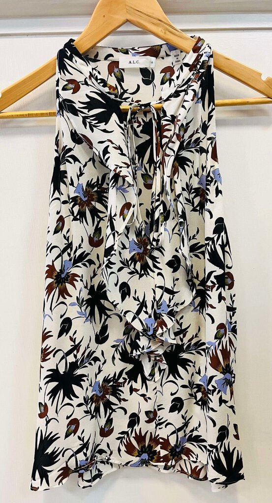 A.L.C. Silk Tie-Neck Ruffle Blouse - Size 8