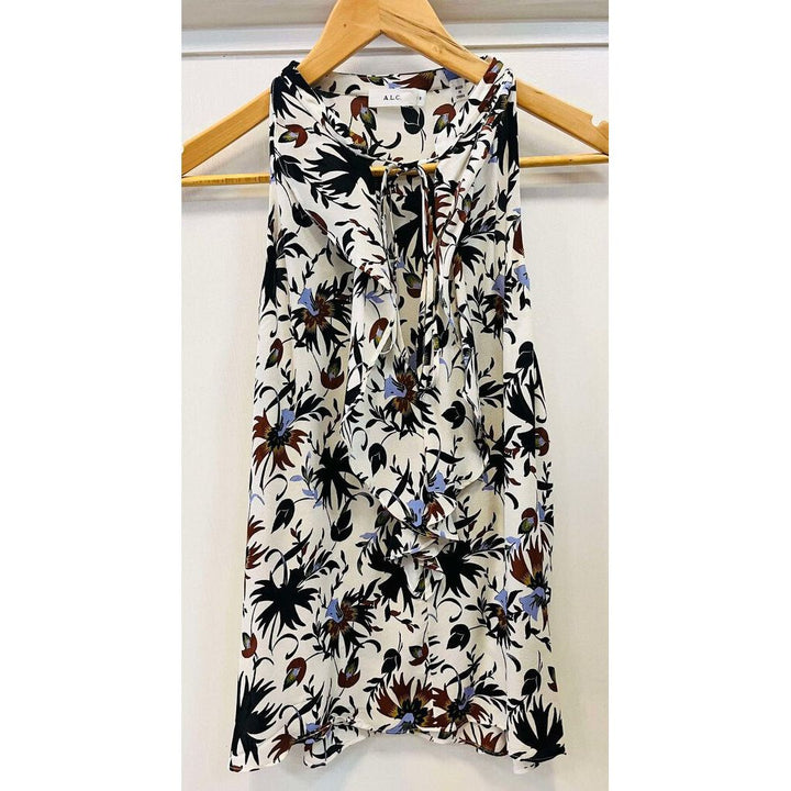 A.L.C. Silk Tie-Neck Ruffle Blouse - Size 8