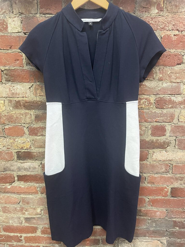 Diane Von Furstenberg Holland V-Neck Color Block Dress - Size 4 (Donated due to wear throughout)