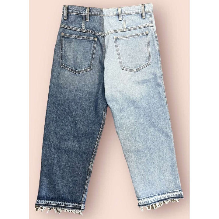 Monse Two-Tone Distressed Mid-Rise Straight Jeans in Azzurro - Size 8