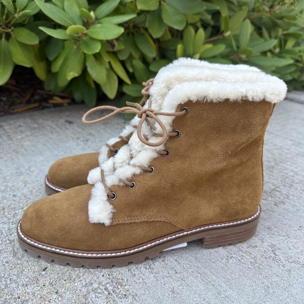 Madewell The Clair Lace-Up Boot in Shearling-Lined Suede - Size 7