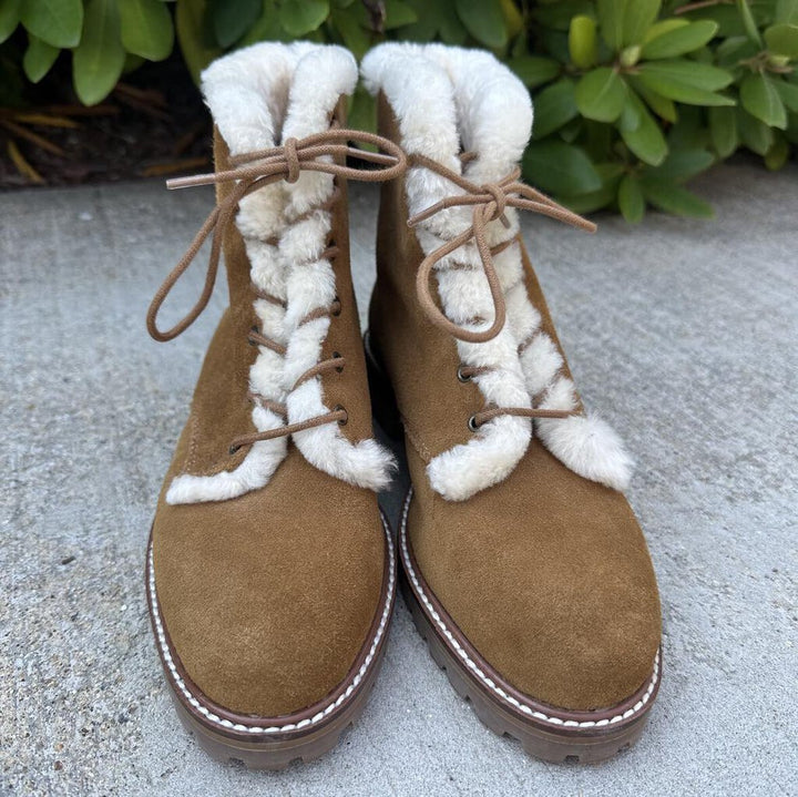 Madewell The Clair Lace-Up Boot in Shearling-Lined Suede - Size 7