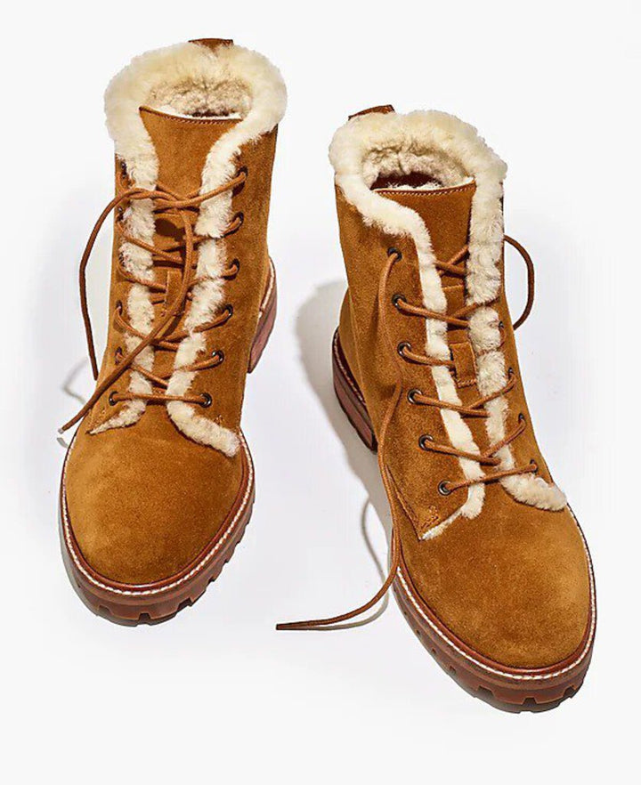 Madewell The Clair Lace-Up Boot in Shearling-Lined Suede - Size 7