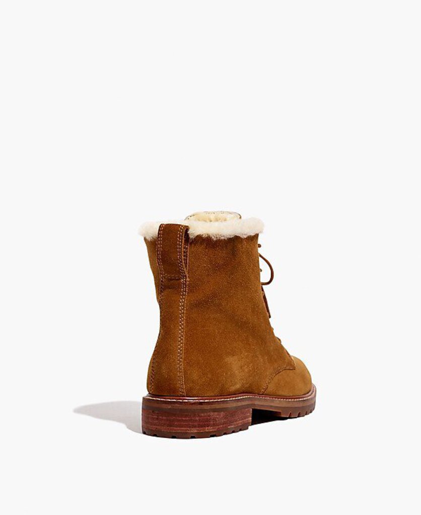 Madewell The Clair Lace-Up Boot in Shearling-Lined Suede - Size 7