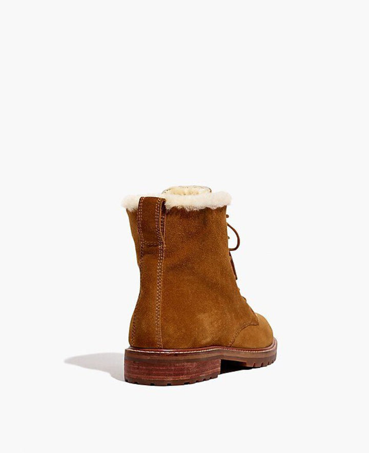 Madewell The Clair Lace-Up Boot in Shearling-Lined Suede - Size 7