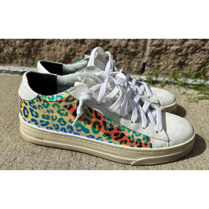 P448 Jack Leopard Print Holographic Low Top Sneakers - Size 37