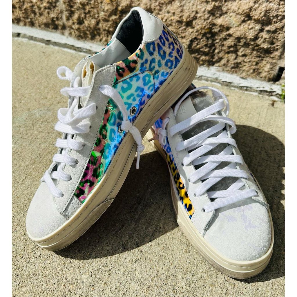 P448 Jack Leopard Print Holographic Low Top Sneakers Size 37