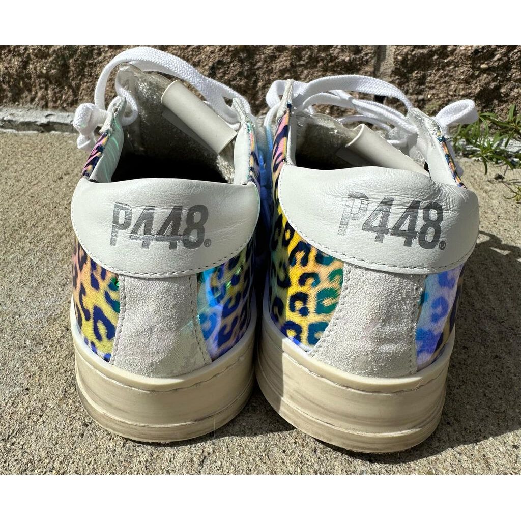P448 Jack Leopard Print Holographic Low Top Sneakers - Size 37