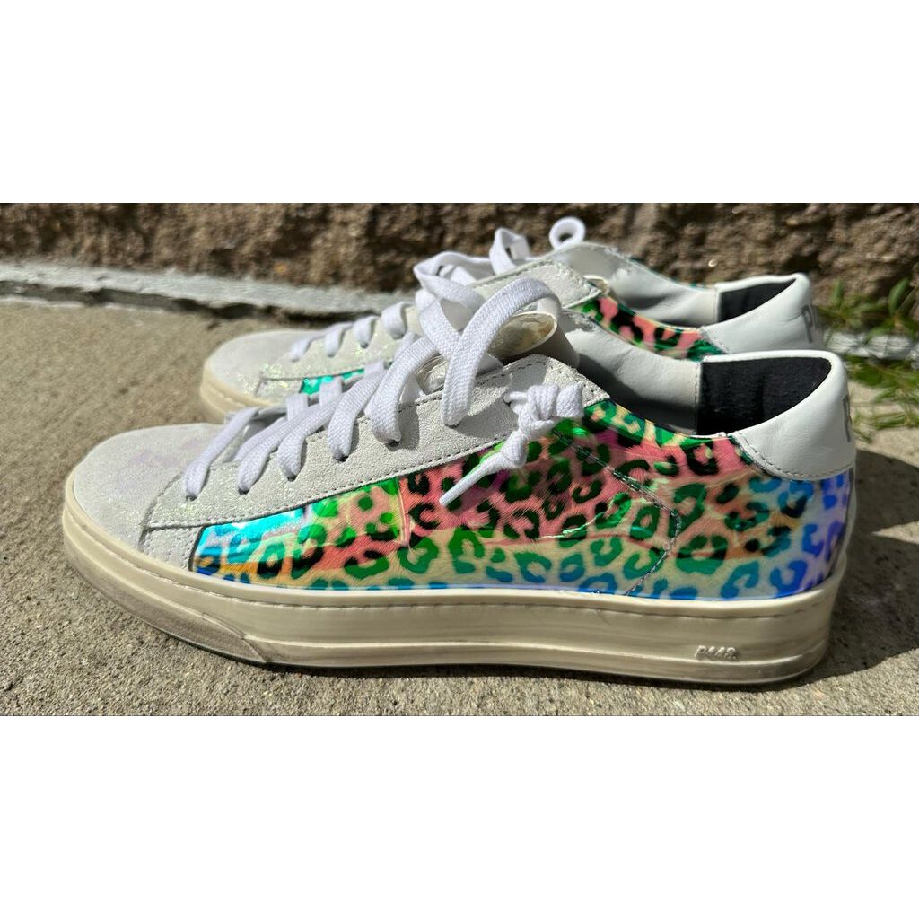P448 Jack Leopard Print Holographic Low Top Sneakers - Size 37