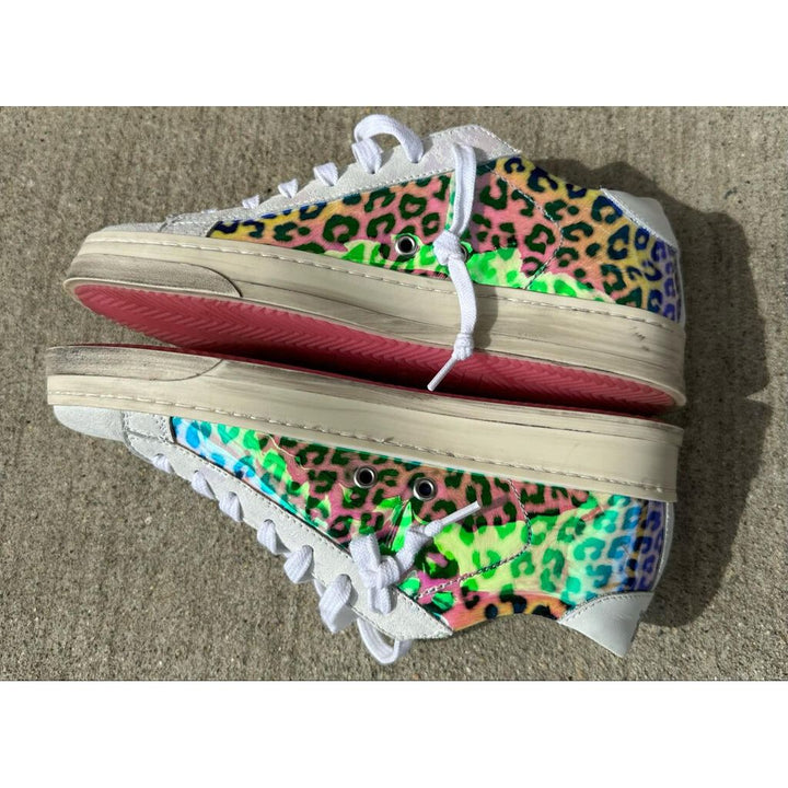 P448 Jack Leopard Print Holographic Low Top Sneakers - Size 37