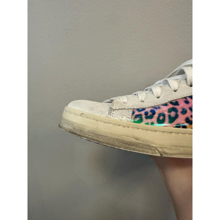 P448 Jack Leopard Print Holographic Low Top Sneakers - Size 37