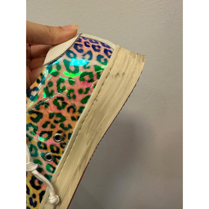 P448 Jack Leopard Print Holographic Low Top Sneakers - Size 37